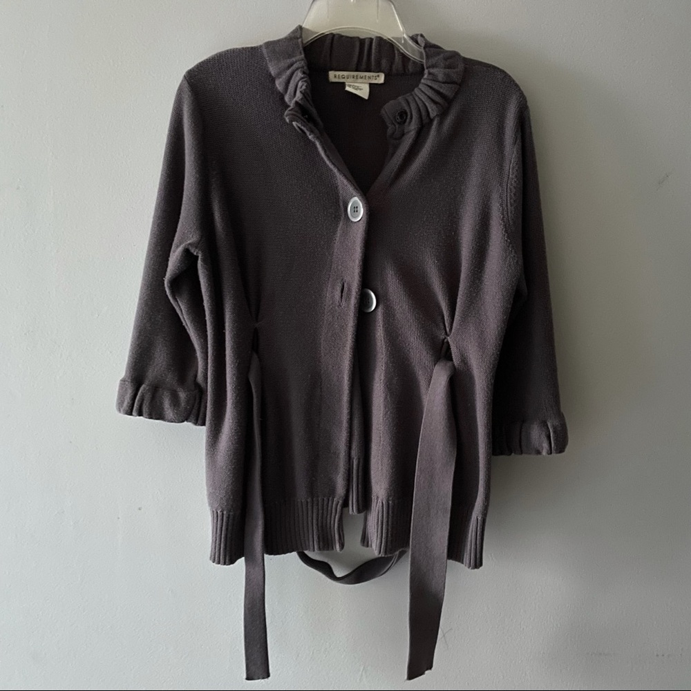 Grey Cropped Sleeve Cardigan w/ Belted Waist L